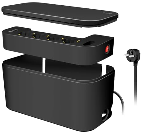 LogiLink LPS282U - Scatola per cavi con presa a 5 prese con 3 USB, colore: Nero