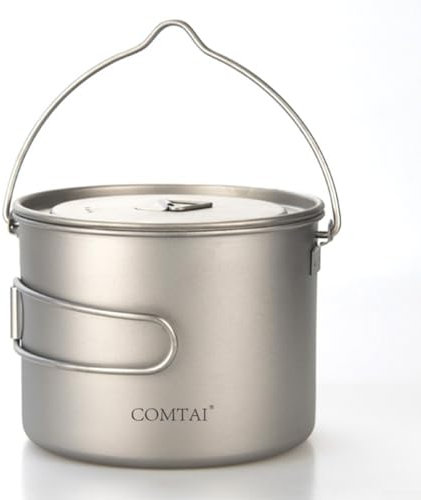 Camping Hanging Pot,Titanium Hanging Pot Camping Cookware Tableware With Hanging Handle Folding Handles For Hiking Picnic Outdoor(900ml)