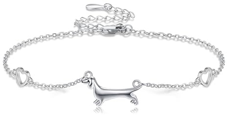 URONE Dackel Fußkettchen Armbänder für Frauen 925 Sterling Silber Hund Link Fußkettchen Schmuck Geschenke für Mama Mädchen Hundeliebhaber