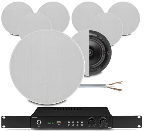Power Dynamics 2-Zone Multi Room Ceiling Speaker System with 8x QI65C, 6.5-Inch Speakers, PD-WT460A WiFi Streaming Amplifier - Home Multi Room Sound System, Ceiling Speaker Kit