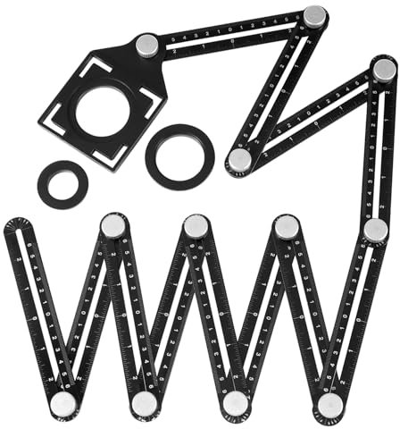 QWORK® Righello di Misurazione Multi-Angolo, lega di alluminio, 12 Lati Righello Pieghevole con Perforatore per Piastrelle in Ceramica, Regalo per Costruttori Artigiani Falegnami e Bricolage