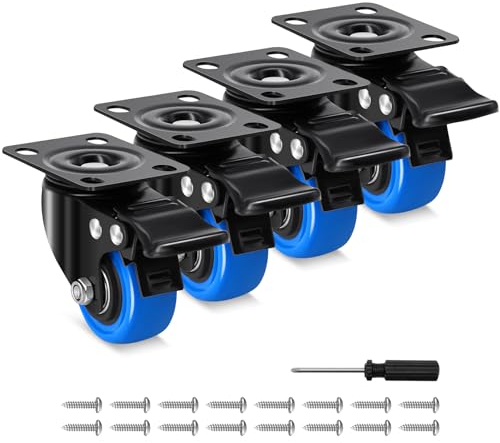 Humagineer 50mm Rotelle per Mobili con 4 Freno, Ruote per Mobili Piccole Portata 270KG, Ruote in Poliuretano Girevoli con Doppio Freno, Route Silenziose e Resistenti per Carrelli, Set di 4 Pezzi