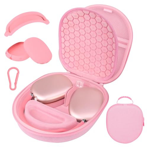 Micscrew Funda para AirPod Max con soporte para dormir y carga, accesorio AirPods Max compatible con auriculares inalámbricos de Apple AirPods Max, funda portátil de viaje para Airpod Max (rosa)
