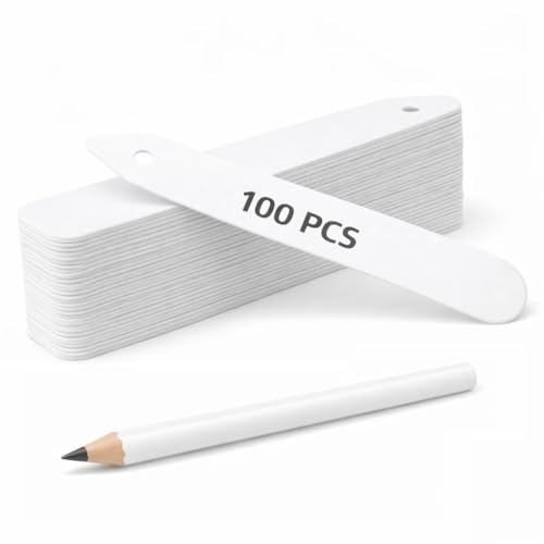 100Pcs White Plastic Plant Labels & Pencil, 12x1.3cm, Waterproof, Reusable, Ideal for Herb, Seed, Flower, Potted Plants, Vegetables Indoor Outdoor Garden - Concept4u