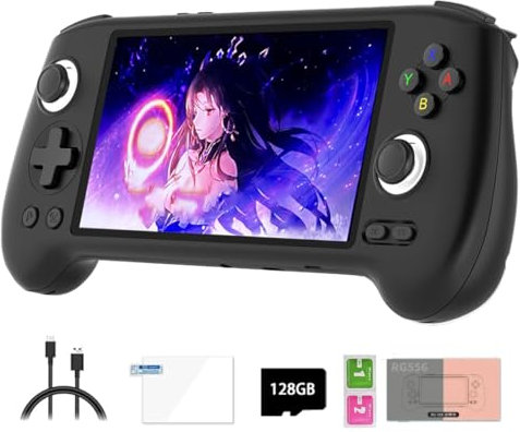 Meiurlex RG556 Retro Handheld Game Console, 5.48-Inch AMOLED Screen Android 13 System Built-in 128G SD Card 4000 Games Video Games Player for dults Kids Boys ((4+128G)+128G)