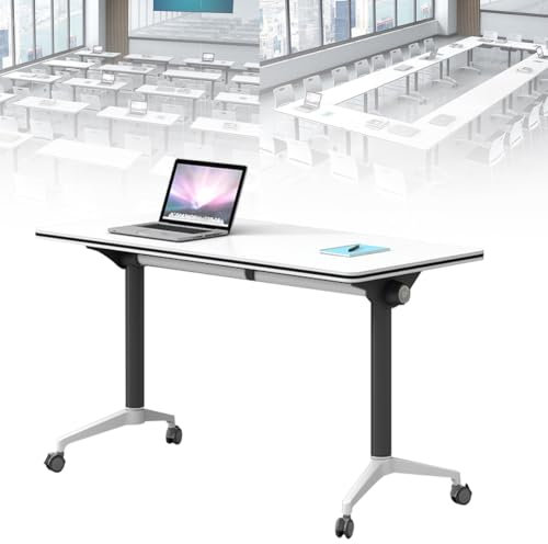 Klappbarer Konferenztisch mit leisen Rädern, moderner mobiler Konferenztisch für Büro, Training, Klassenzimmer, langer Seminartisch, 120 x 40 x 75 cm, Eiche