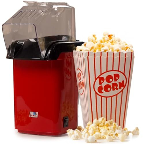 M4Y Popcorn Maker Machine, Electric Fat Free Healthy Air Popper, Popcorn Machine with 8 American Cinema Style Boxes, 1200W