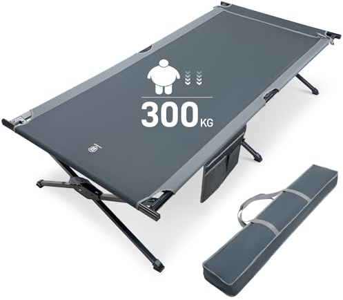 EVER ADVANCED Feldbett Klappbar 214 x106cm, 300KG XXL Klappbett Campingbett | Extrabreit, 300kg Tragkraft, Stahl-X-Gestell, einfaches Faltdesign, Tragetasche, 2 Seitentaschen, für Camping & Garten