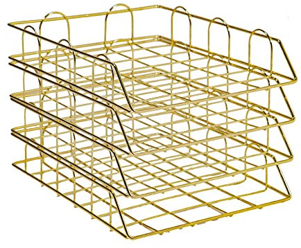 4 Stücken Briefablage Gold Metall Dokumentenablage 24.5 * 30 * 5 cm Stapelbar Aktenregal Modern Ablagefächer Geeignet für die Organisation von Briefen Dokumenten Informationen Druckpapier usw