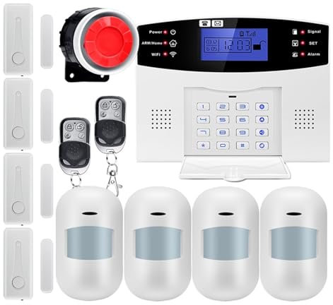 Système d'alarme pour la sécurité de la Maison, Système d'alarme de sécurité Domestique sans Fil, GSM, for Application Tuya, avec détecteur de Mouvement, Compatible avec Alexa et Google pour la séc