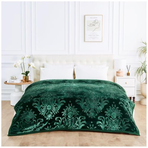 Lions Weighted Blanket King Size - 4KG Fleece Warm Blanket, Ultra Soft Thick Bed Heavy Throws for adults, Stress-Anxiety Relief, Embossed Damask Pattern - (200x240 cm) - Dark Green