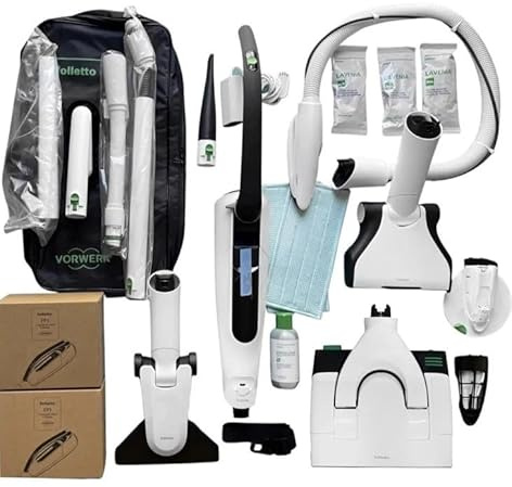 Folletto VK7S Kit complet avec 12 sacs originaux, 1 batterie incluse, brosse électrique multifonction EB7S, nettoyant SP7S avec détergent, accessoires pour toute surface, 3 ans garantie
