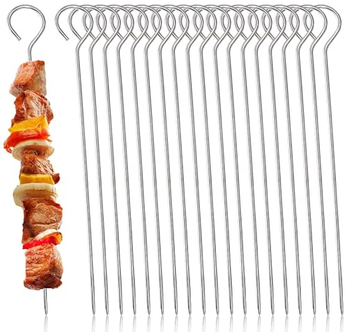 20 brochetas para barbacoa de acero inoxidable de 30 cm – Pinchos de metal reutilizables para barbacoa, horno y airfryer | Ideal para barbacoa, agujas para colorear y brochetas de fruta​
