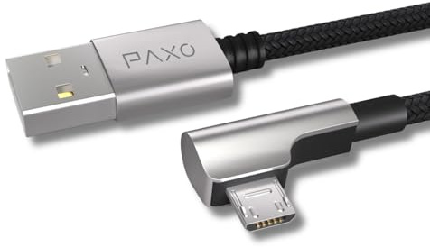 PAXO Câble micro USB en nylon de 2 m, couleur noire, connecteur à angle de 90 degrés, câble USB à micro USB, câble de charge, câble de données, USB 2.0