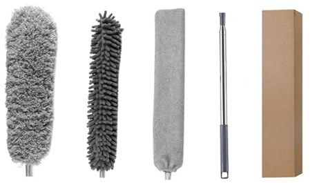 Plumeau Poussiere Telescopique Plumeau électrostatique rétractable avec Couverture et brosses étendues, Outils de Nettoyage(Type2)