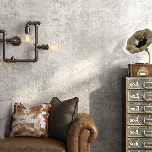 FunStick 60CMx5M Papel Pintado Gris Efecto Hormigón Papel Adhesivo Pared Dormitorio Baño Impermeable Vinilo Adhesivo Gris Hormigon Industrial Vinilos Armarios Encimera Cocina Revestimiento Cemento