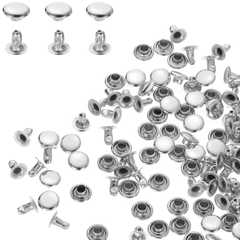 QUARKZMAN 200 Set Rivetti in Pelle Cappello Singolo 7mm Acciaio al Carbonio Rivetto a Vite per Cuoio Chicago Metallo Rotonda Tubolari Per Borse Scarpe Pelle Riparazioni Decorazioni, Argento