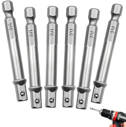 6 Pièces Porte Embout 1/4, Adaptateurs Douilles, Douille Longue 1/4, Adaptor Converter de Perceuse, Porte-Embout, Mandrin de Perçage, Argent, pour Perceuses et Visseuse Sans Fil Douilles