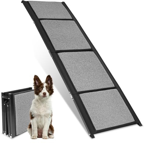 Hebitod Hunderampe Auto Klappbar 170x44cm – Faltbare Hund Rampe mit Rutschfester Oberfläche aus Schlingen-Teppich – Leicht Stabil & Tragbar – Aluminium Rahmen bis 80kg ideal für SUV PKW Wohnmobil
