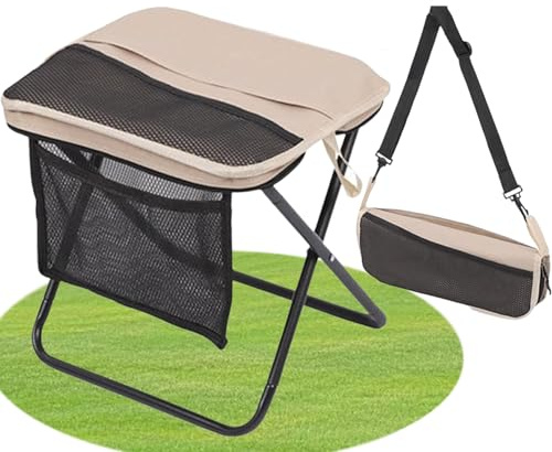 HUIZHOU Sgabello Pieghevole da Campeggio con Borsa da Trasporto, Sedia Portatile Compatta, Robusta e Stabile per la Pesca, Escursionismo, Picnic e Spiaggia(Kaki)