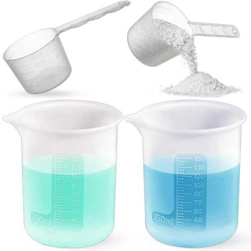 2 Stück 150 Ml Silikon Messbecher Und 2 Stück 50 Ml Dosierlöffel, Waschpulver Dosierer, Waschmittel Dosierhilfe, Dosierhilfe Waschpulver, Präzise Messung Für Waschmaschine Und DIY Projekte