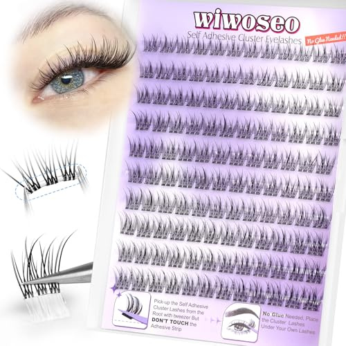 wiwoseo Self Adhesive Eyelashes No Glue Needed Press On Lashes Natural Look Lash Extensions Reuseable Self Adhesive Lashes Waterproof Pre Glued Cluster Lashes Self Adhesive Lash Clusters