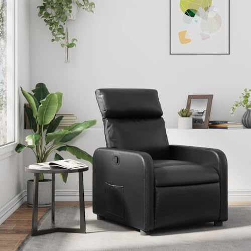 Yunovire Relaxfåtölj svart konstläder, manuell liggfunktion, bekväm stoppning, 66 x 89,5 x 95,5 cm för vuxna, modern vardagsrum soffa möbler, max. 110 kg lastkapacitet