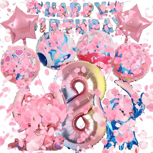 MODEQQ 10 Stück Stitc Geburtstagsdeko 8 Jahre Mädchen, Luftballons Geburtstag Party Set, Party Deko Ballon Set für Kindergeburtstag (8)