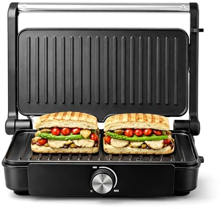 INNOTECK 1200W Electric Contact Grill Panini Press, Adjustable Temperature | 1200W contact grill with non-stick plates, adjustable temperature control