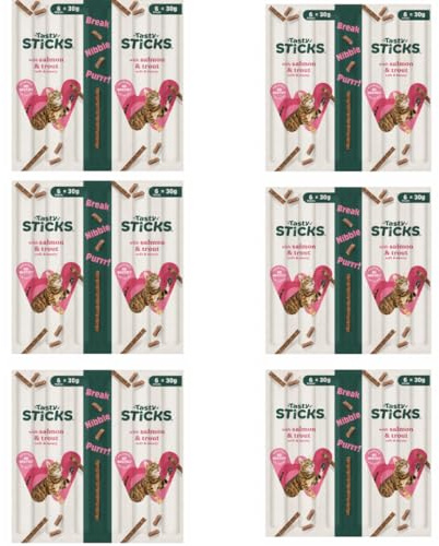 Cat Sticks Salmon & Trout - 36 Pack Bulk Multipack (6 x 6 Sticks) - Grain Free Tasty Cat Treats - Kitten Friendly Soft Chew Snacks