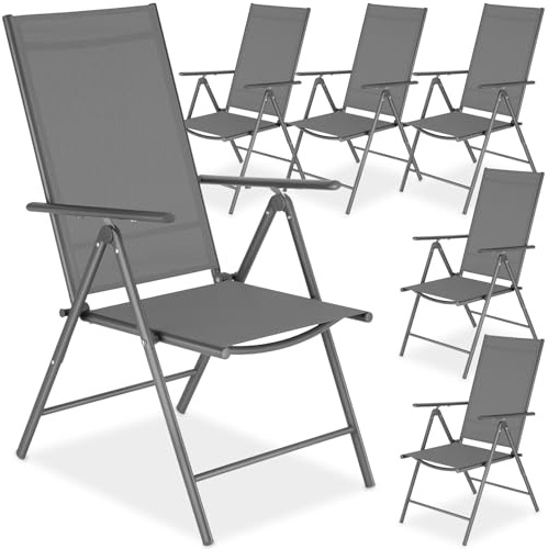 TecTake® 6er Set Gartenstuhl klappbar, 54,5 x 65 x 107,5 cm, 8-Fach verstellbare Rückenlehne, wetterfest, Textilene, Verstellbarer Hochlehner, Outdoorstuhl, Gartenmöbel, Klappsessel - anthrazit