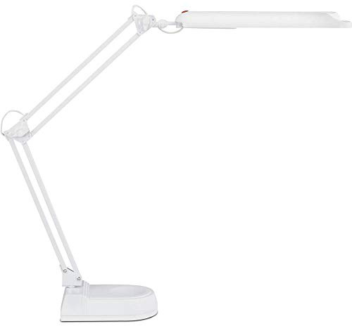 MAUL LED Schreibtischlampe MAULatlantic weiß stabiler Fuß flexibler Arm | blendarmes Arbeitslicht, präzise Ausrichtung, sicherer Stand, austauschbare Lichtquelle, Schalter direkt am Kopf