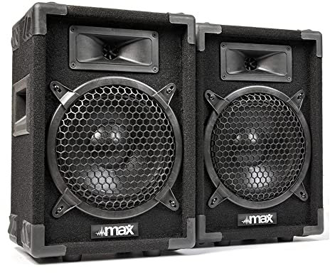 MAX MAX8 Pair of 8-Inch Passive DJ PA Speakers Set - Combined 800W Power, Piezo Tweeter, Bass Reflex Design, Carpet-Covered Road-Ready Cabinets for Mobile DJ Party Events & Karaoke (Black)