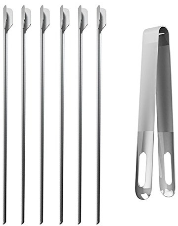 Well Done! Set of 6 Tongs & Skewers Social BBQ Utensils Outdoor Cooking Alfresco Suitable for all BBQ grills