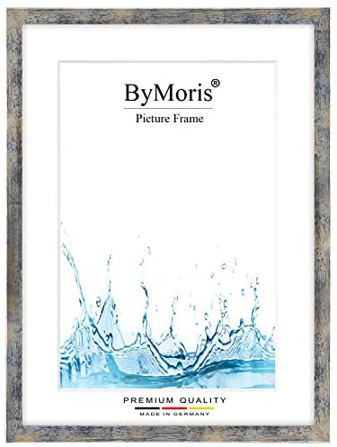 ByMoris Bilderrahmen nach Maß 25 x 33 cm in Blau Silber Gold mit Antireflex-Acrylglas, Poster Puzzle Portrait Foto Holz Rahmen