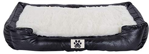 CLAMARO 'DeluxePet' Hundebett schwarz 100x70 aus Kunstleder mit 2in1 Wendekissen, Hundekissen für große Hunde mit Einer Fell und Leder Seite, Seiten weich gepolstert, Anti-Rutsch Rückseite