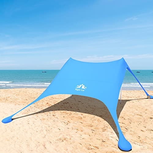 Night Cat Tenda da Spiaggia Lycra Tendalino da Parasole Protezione UV UPF50+ con Ancoraggi a Sacco di Sabbia Portatile per Picnic Pesca Campeggio