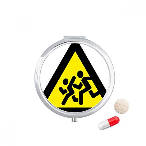 Warning Symbol Yellow Black Chase Prohibited Triangle Pill Case Pocket Medicine Storage Box Container Dispenser