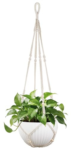 Mkono Colgador de macramé de 43 pulgadas, grande para macetas de hasta 12 pulgadas, soporte para plantas colgantes extralargas, sin borlas, cesta colgante con cuentas de madera para decoración del