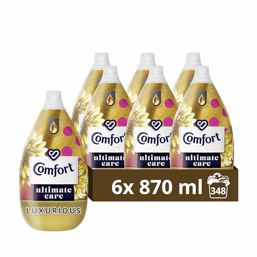 Comfort Ultimate Care Luxurious Ultra-Concentrated Fabric Conditioner bottle made of 100% recycled plastic* for complete clothes protection 6x 870 ml (348 washes)