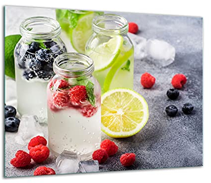 TMK | Herdabdeckplatte 60x52 Einteilig Glas Elektroherd Induktion Herdschutz Spritzschutz Glasplatte Deko Schneidebrett Getränk Obst