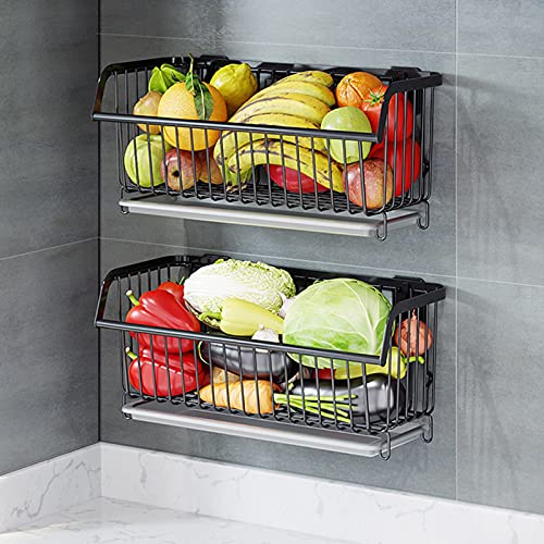 AILILI Cesta Colgante Frutero Pared -Estantes para Fruta,Fuerte Capacidad De Carga,Cesta De Frutas Y Vegetales De Metal,para Cocina,Frutas,Verduras,Artículos De Tocador,Negro/Plata