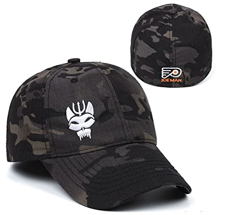 Cappellino da baseball mimetico nero con sigillo della marina americana squadra sei flessibile vestibilità tattica sigilli Trident Airsoft Hat, Nero , 5 1/4-6 1/2