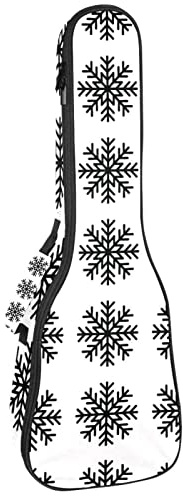 Konzert-Ukulelen-Rucksack, strapazierfähige Ukulele-Tasche mit Stauraum, Sopran-Konzert-, Tenor-Ukulele, 10 mm, gepolsterte Tasche, Schneeflocke, Winter, Schwarz / Weiß