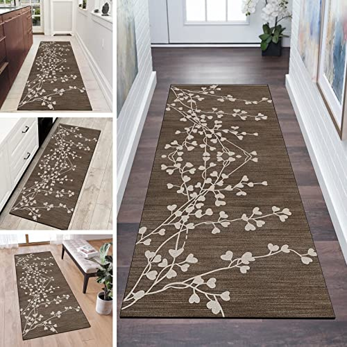 QQrunner Küchenläufer Teppich Lang Flur rutschfest Waschbar Braun 40x180CM Meterware Teppich Läufer Flur Vintage Schlafzimmer Korridor Teppichläufer Lang, Anpassbare Größe, 60-120cm Breit