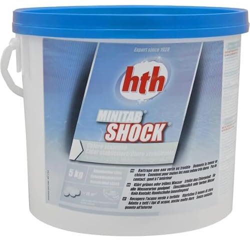 HTH MINITAB Shock Pastilles 20g - 5kg | Chlore Choc Stabilisé - Désinfection Choc - Dissolution Rapide + 10 Tests HPS OFFERTS 6 en 1