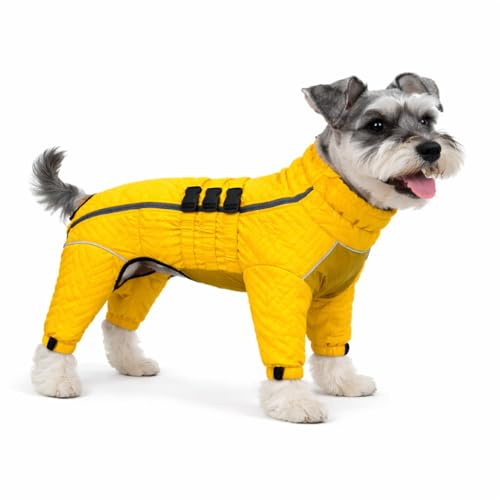 Warmer Hundemantel, doppellagige Hundeweste, Vier Beine bedeckt, Winddicht, wasserdicht, reflektierende warme Hundeweste, Outdoor-Schlittschuhkostüm für kleine, mittlere und große Hunde. Yellow S