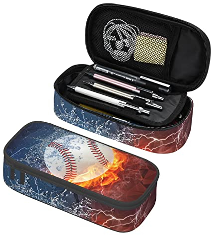 SNAPMADE Baseball-Federmäppchen Sport Federmäppchen für Jungen und Herren, große Kapazität, langlebige Federmäppchen, Aufbewahrungstasche, Stifteetui, Schreibwarenetui mit Doppelreißverschlüssen