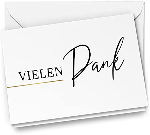 Danksagungskarten Trauer – 10 Klappkarten mit Umschlägen – Motiv: Vielen Dank Edel Schrift Goldlinie – Trauerkarten Danksagung mit Text – Dankeskarten Trauer nach Beerdigung