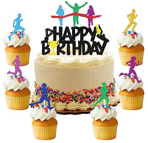 25 Stück Running Tortendeko Running Cupcake Toppers Marathon Happy Birthday Cake Topper Sport Kuchen Dekoration für Sport Theme Party Dekoration Mann Junge Mädchen
